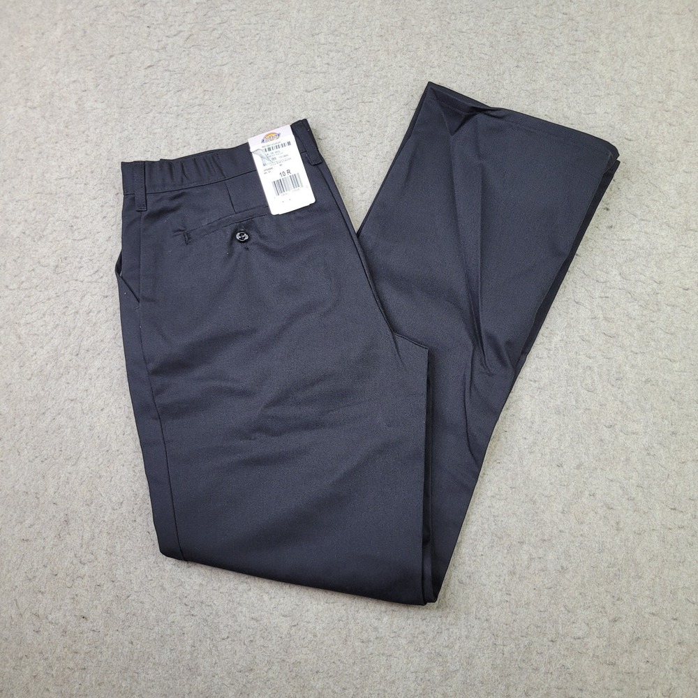 Dickies Premium Relaxed Work Pants Womens 10R Black Flat Front Unfinished NEW